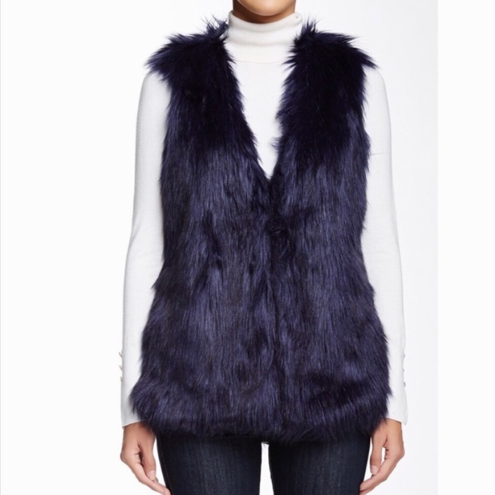 Navy Blue Faux Fur Vest